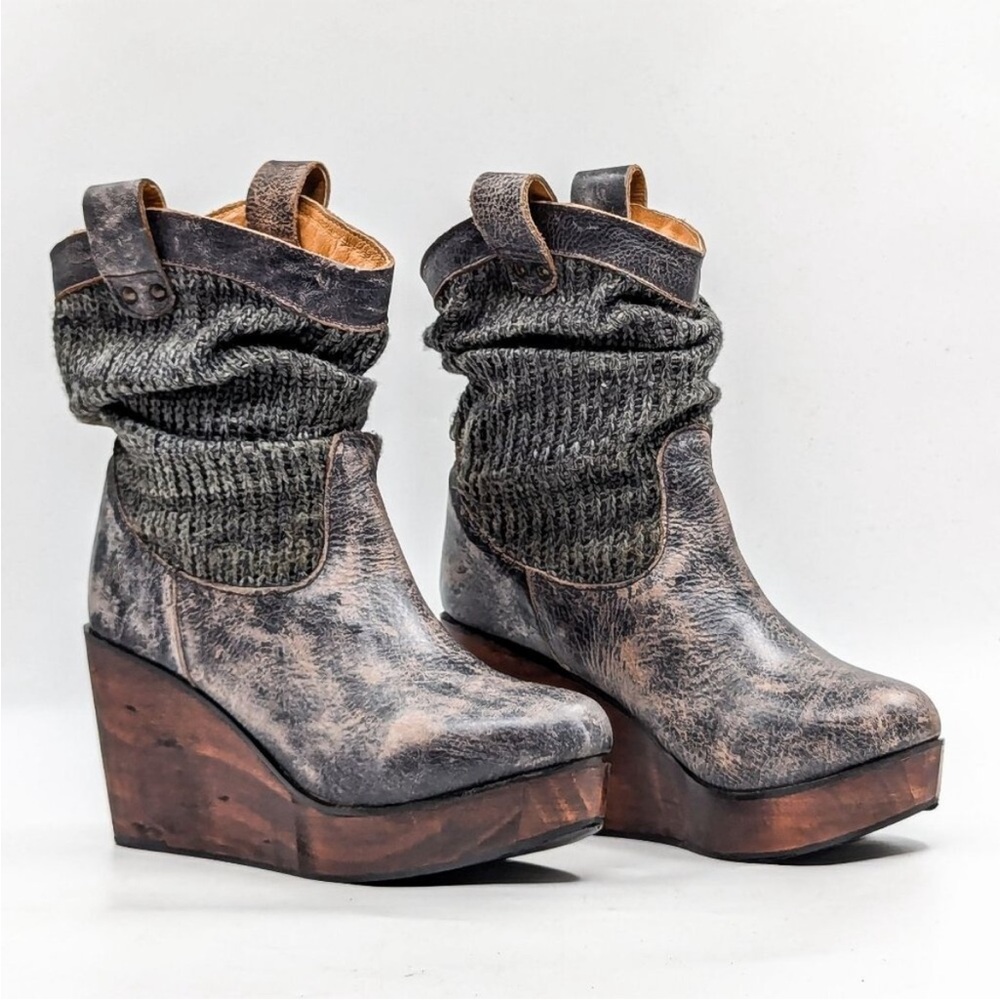 NWT BedStu Bruges Gray Wedge Leather Boots Sz 8